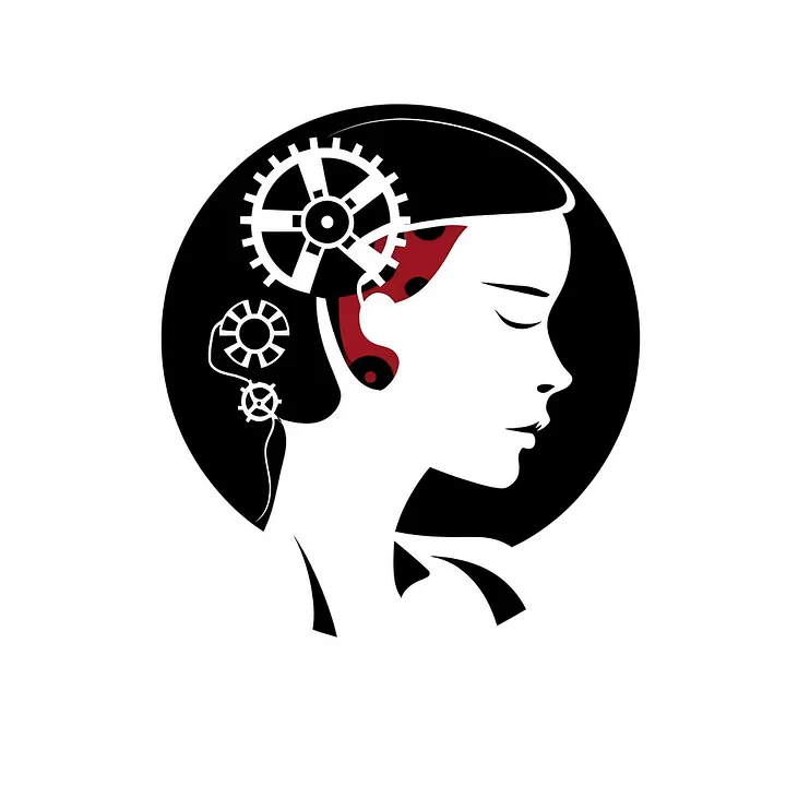 Modern flat illustration of a young woman with gears in her head contemplating how to write effecite prompts for large language models